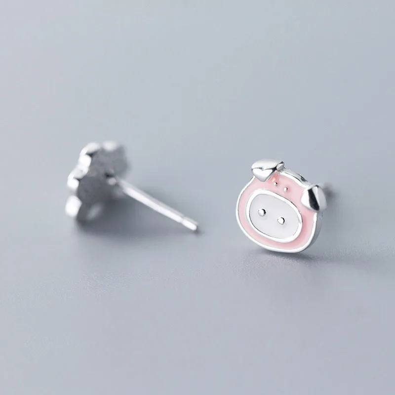 Asymmetric Animal Pig Head Cabbage 925 Sterling Silver Studs Earrings | Украшения и аксессуары