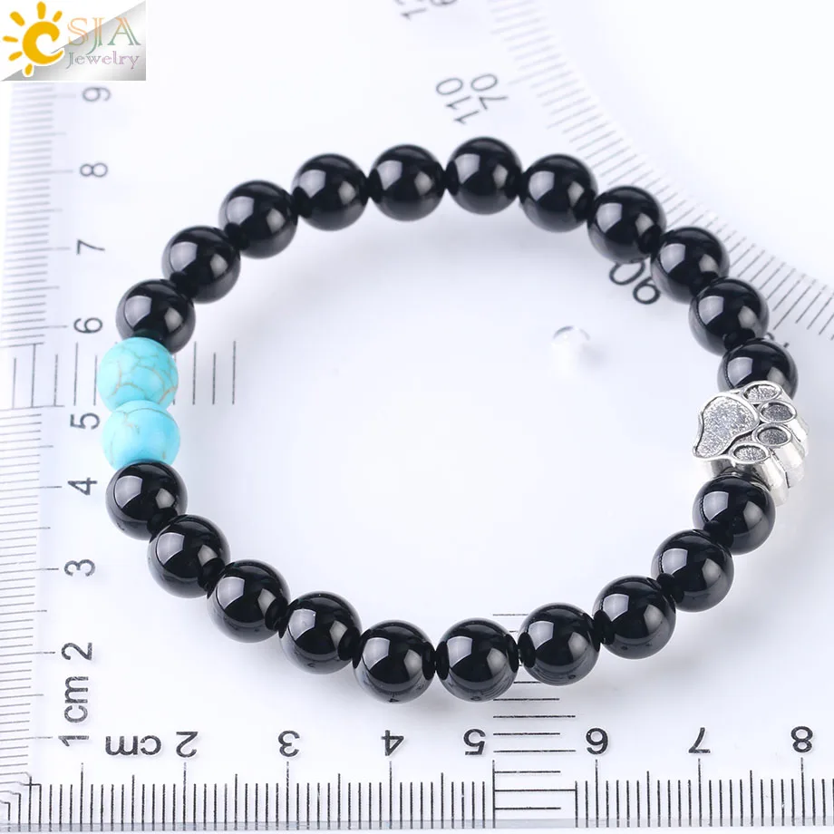 CSJA Медвежонок лапа натуральный камень браслет милый кот коготь цинковый сплав