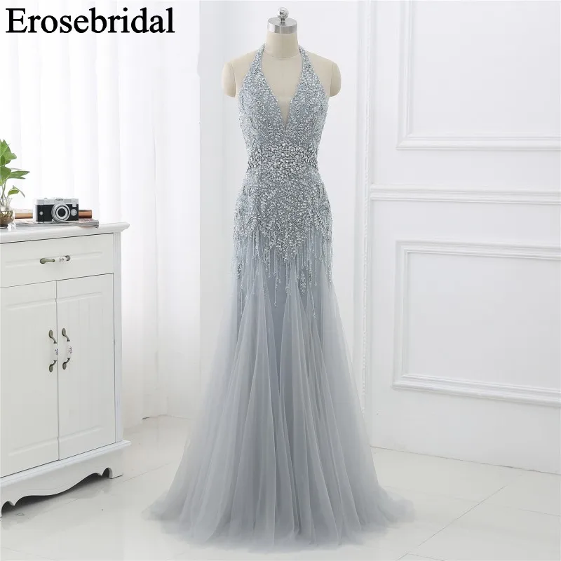 Женское вечернее платье с юбкой-годе Длинное Элегантное Вечернее Платье серого