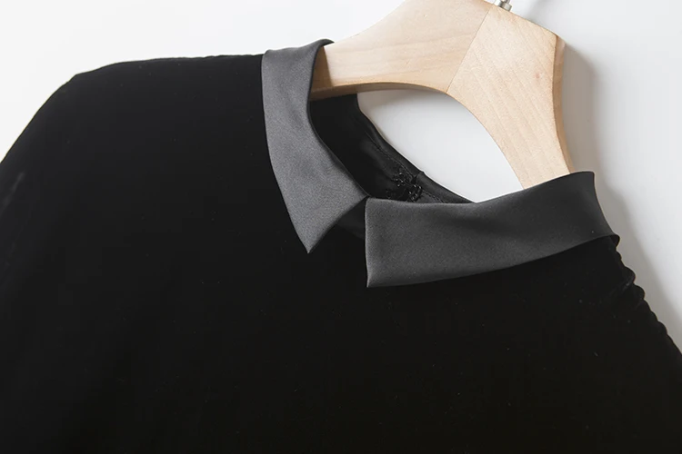 Women vintage 3/4 sleeve organza collar velvet dress 2017 pre-fall | Женская одежда