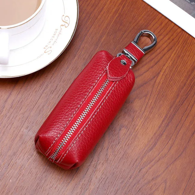red Sanqiandu, кошелек для ключей из натуральной кожи, унисекс, кошелек для монет, для женщин и мужчин, автомобильный держатель для ключей, сумка, ключница, Женский чехол для ключей с цепочкой для ключей - Цвет: red