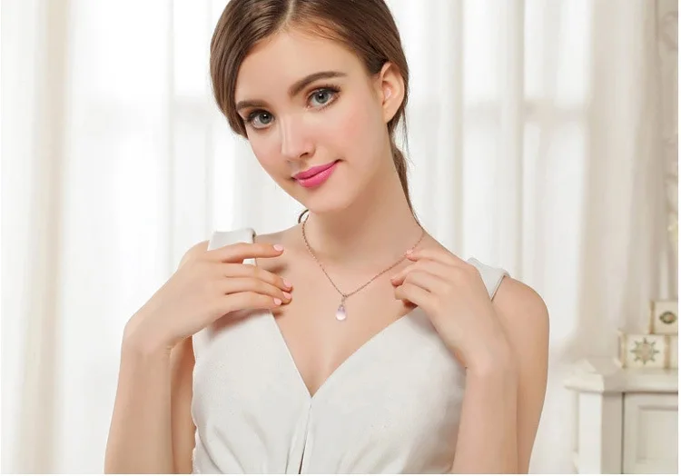 

TJP Bright Pink Stone Pendants Necklace For Women Engagement Party Top Quality 925 Sterling Silver Choker Necklace Jewelry Hot
