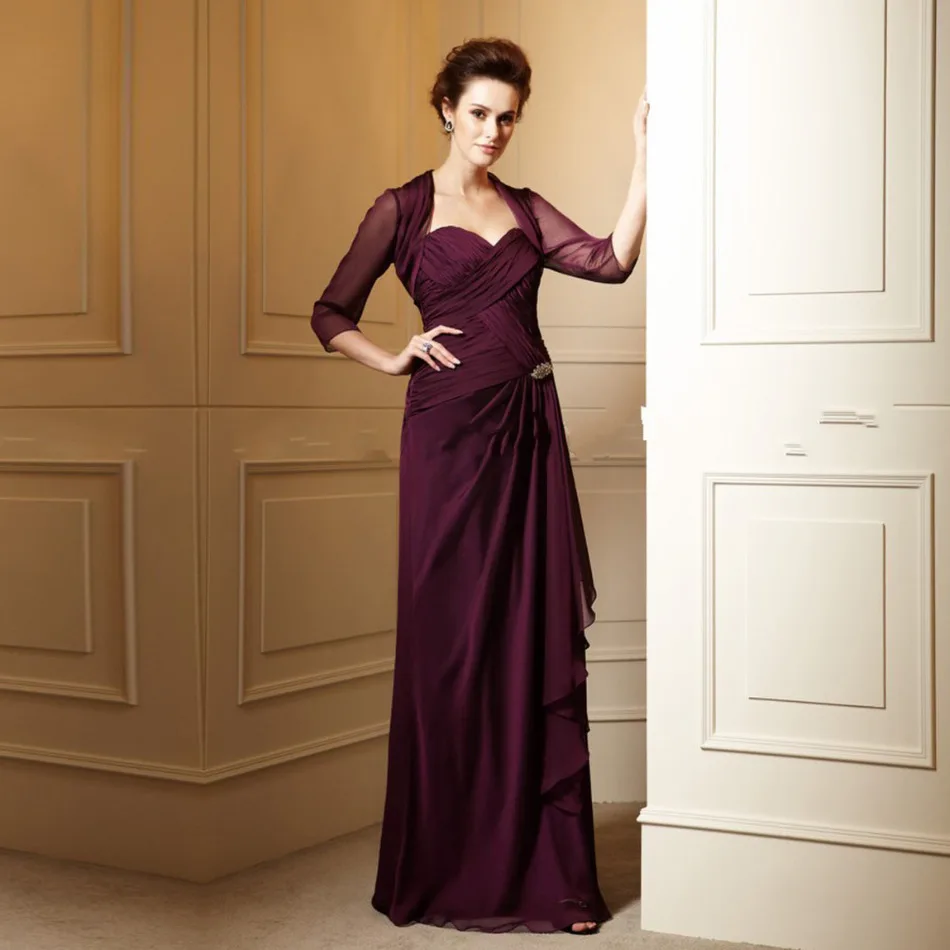 Hot Sale Sweetheart Purple Chiffon Mother Of The Bride Dresses Vestido De Festa Fast Shipping Jacket Long Evening Dress 2017 | Свадьбы и