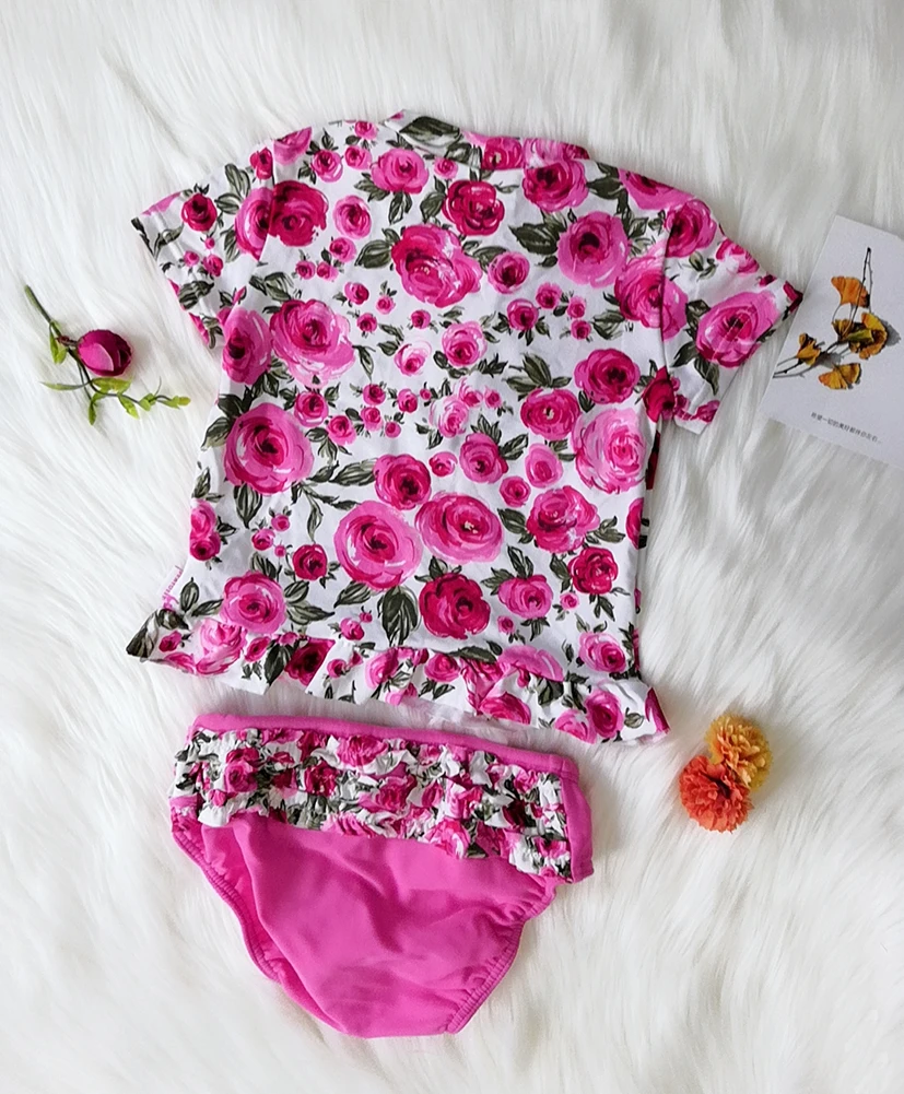 Детский купальный костюм с длинными рукавами для девочек 2 предмета красный