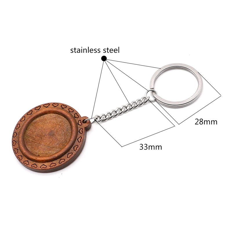 3pcs/lot 25 30mm Wood Cabochon Stainless Steel Keychain Base Settings Diy Blank Brown Cameo Trays for Key Chain Jewelry Making | Украшения