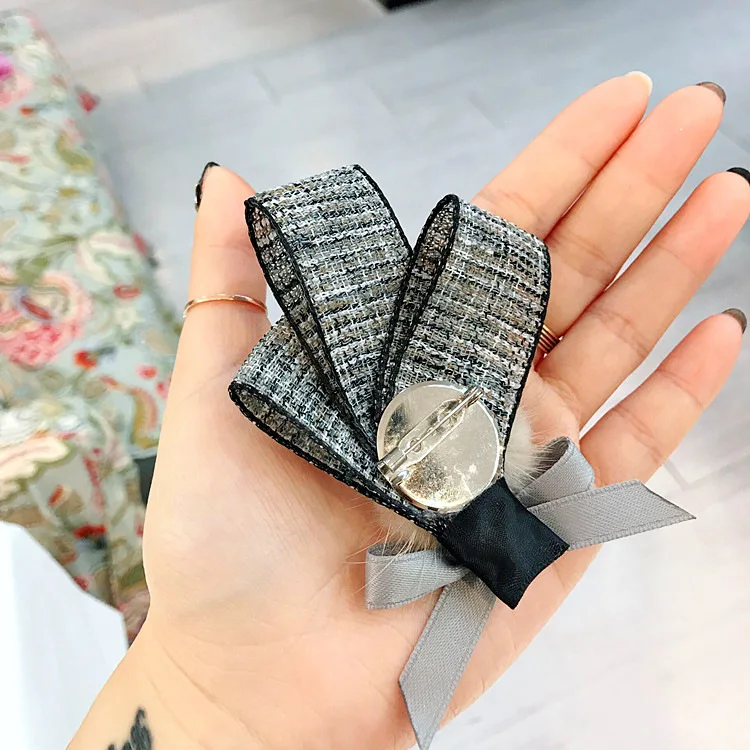 Новая женская брошь милая лента с бантом и помпоном Большая Брошь Стразы модные