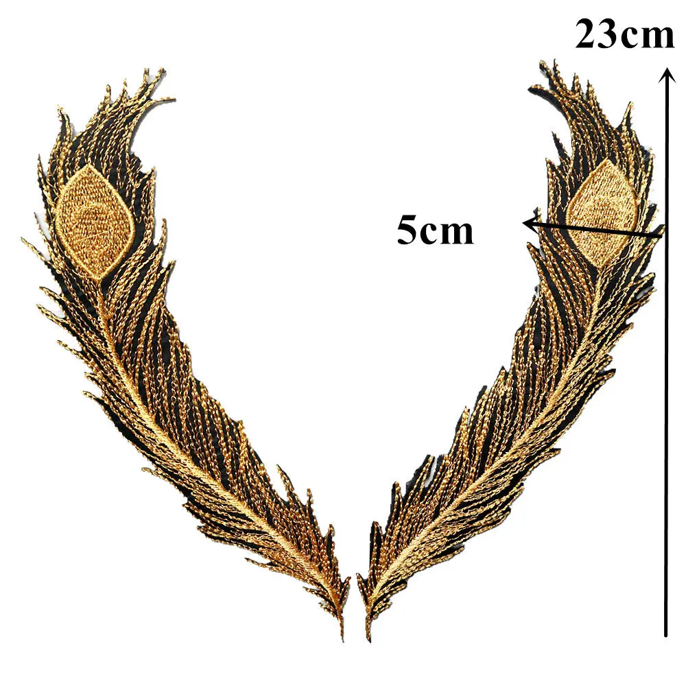 Золотые черные вышитые нашивки с хвостом из перьев 2 шт. приклеивающиеся