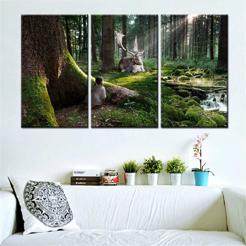 3 шт./компл. холст художественные картины лесной пейзаж настенные наклейки панели