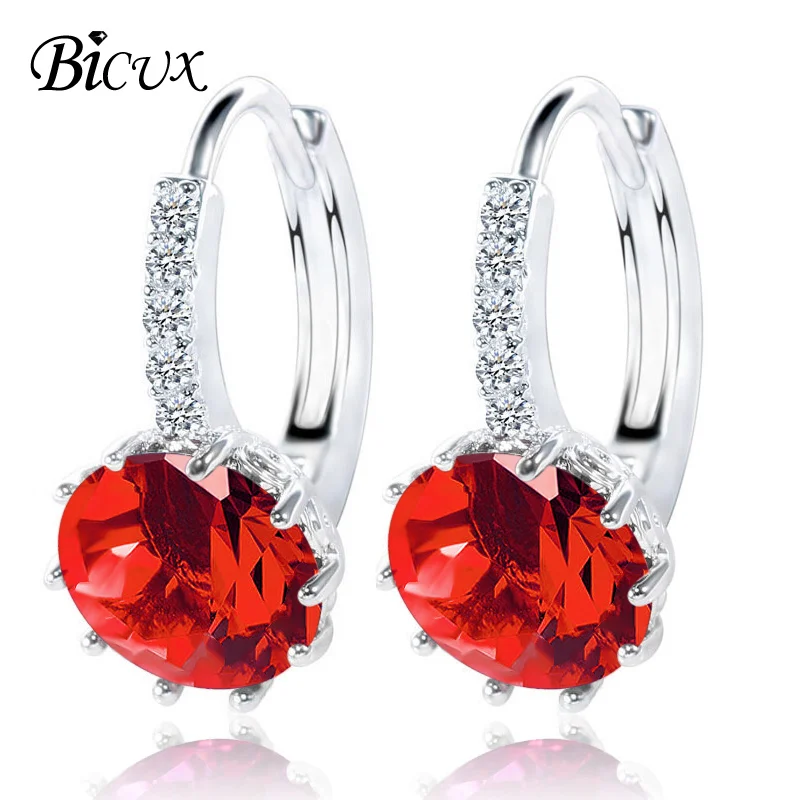 BICUX серебристый цвет ААА кубического циркония серьги со шпилькой для женщин