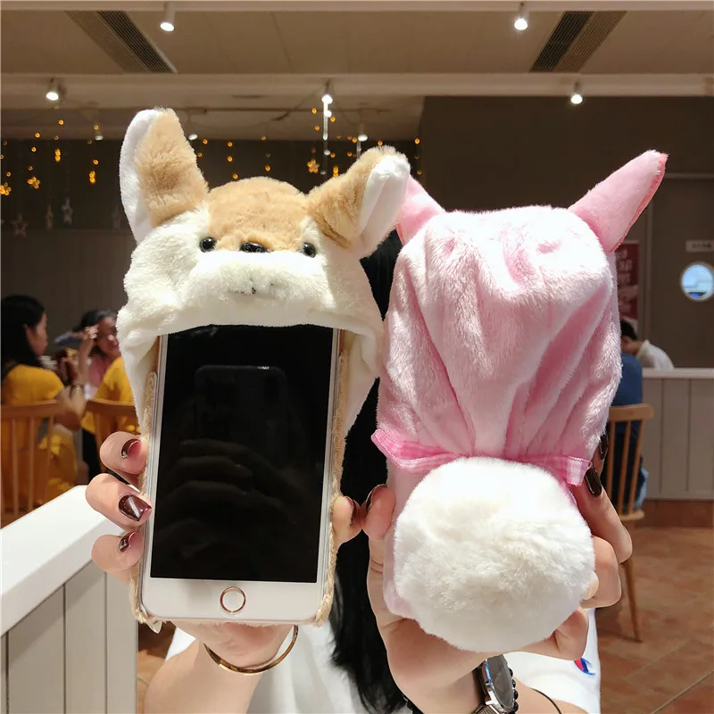 Applex mobile phone shell Plush piggy hat female iPhone7p cartoon dog rabbit hard case 8 6S couple 8plus new idea 6 cute XS max |
