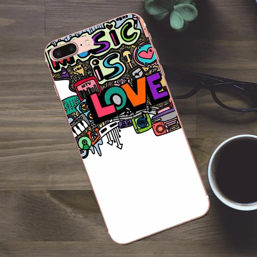 Bixedx мягкие сумки Чехлы для Apple iPhone 4 4S 5 5C SE 6 6S 7 8 Plus X Galaxy A3 A5 J1 J2 J3 J5 J7 2017 Doodle Art Colored Music