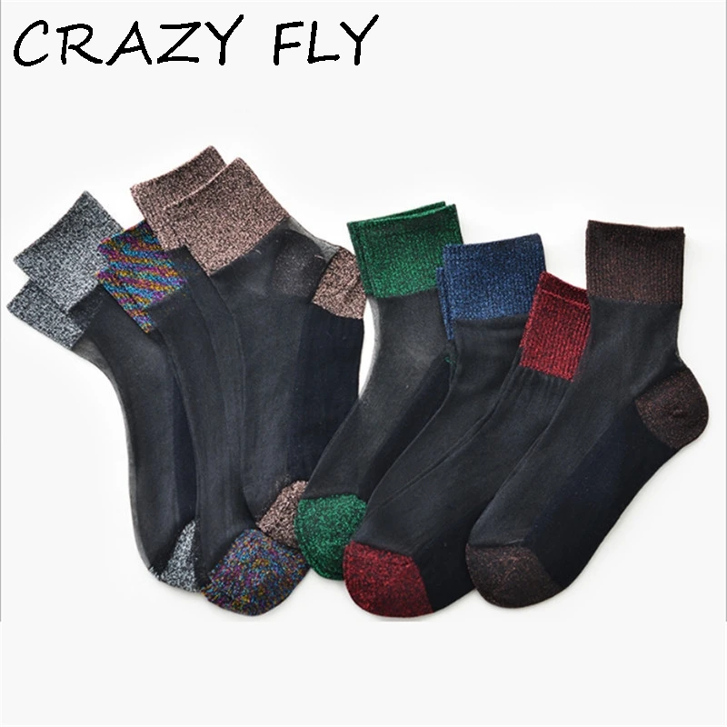 Магазин Crazy Fly Лидер продаж 201 + блестящие носки модные Серебристые без пятки с
