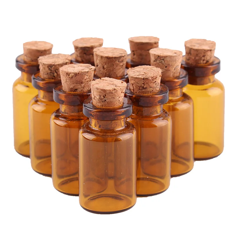 Wholesale 50pcs 1ml Amber Mini Glass Bottles Tiny Jar Vials With Cork Stopper DIY Craft