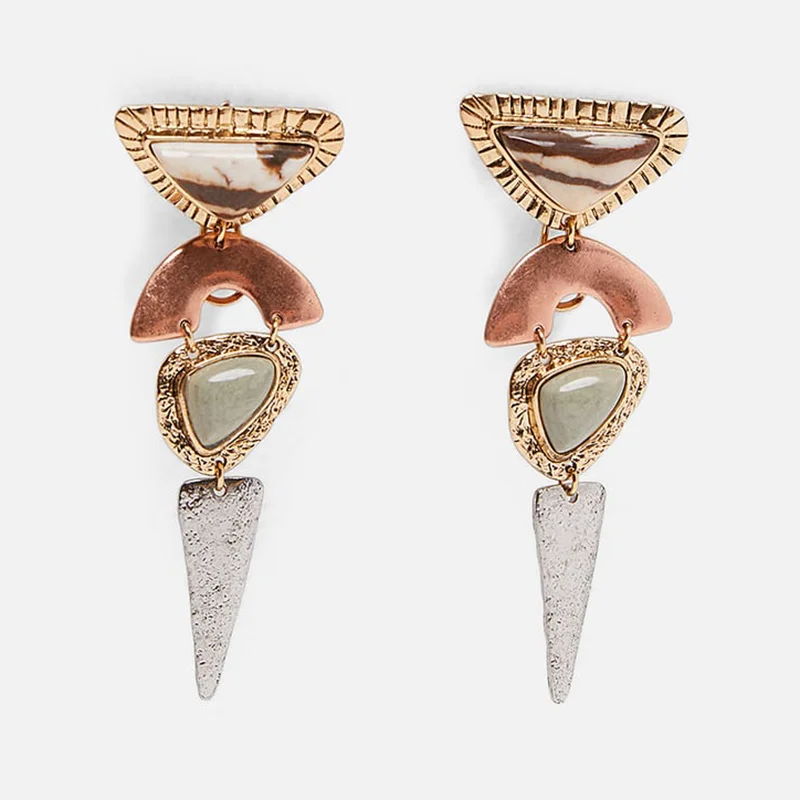 Dvacaman Boho ZA, женские серьги-капли с натуральным цветным камнем,, винтажные металлические массивные серьги с подвеской, вечерние этнические ювелирные изделия - Окраска металла: 4