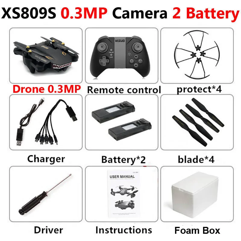 XS809S 0.3MP 2B Foam VISUO XS809S Профессиональный складной Дрон с камерой 2MP HD WiFi FPV селфи широкоугольный Радиоуправляемый квадрокоптер Вертолет игрушка для мальчика VS XS816 - Цвет: XS809S 0.3MP 2B Foam