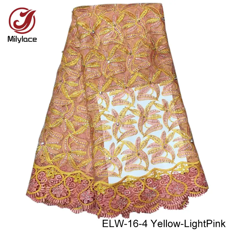 Latest bridal lace fabric wholesale high quality embroidery beaded nigerian french tulle ELW-16 | Дом и сад