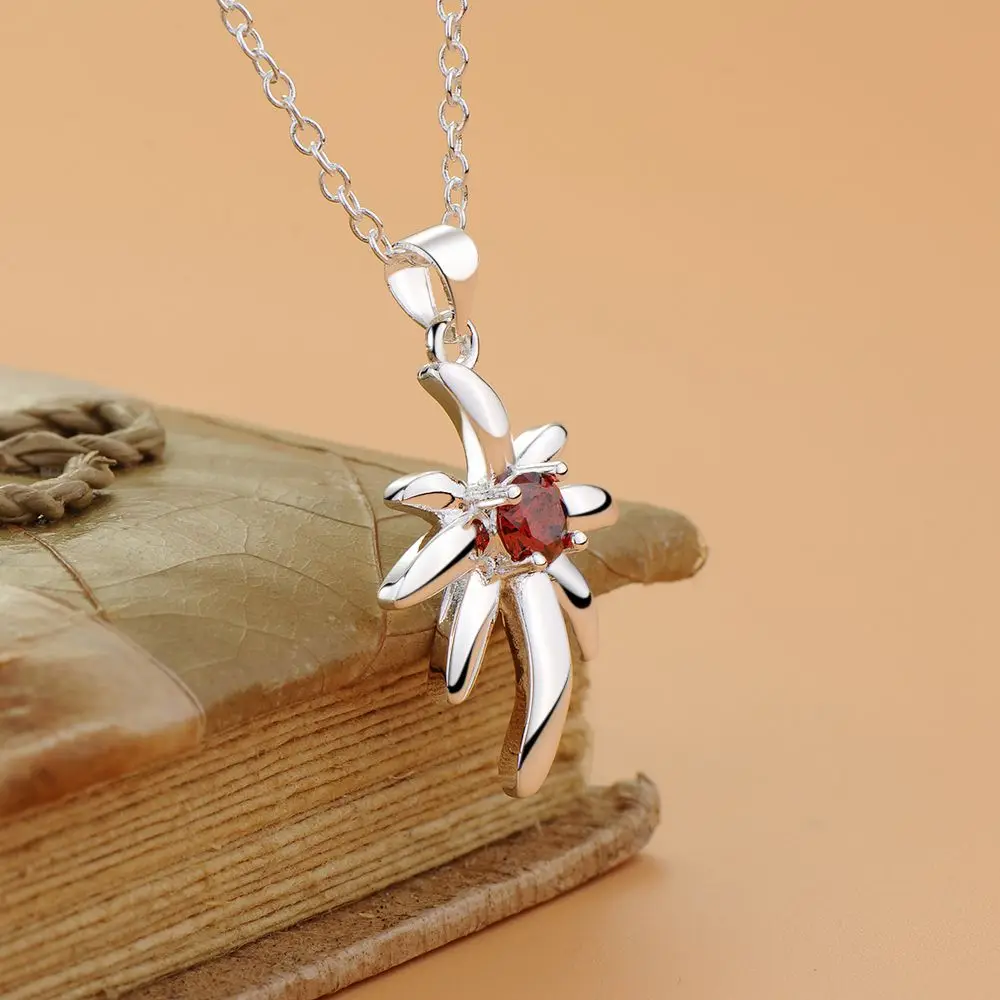 Ожерелье с подвеской из кокосового дерева красным камнем AN859|fashion necklace|jewelry