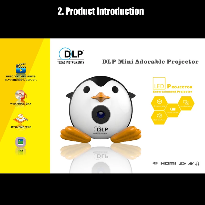 Gigxon Q1 милый пингвин проектор Micro DLP 40 люмен Поддержка full HD 1080P TF/USB/HDMI/AV для домашнего использования 15 Вт