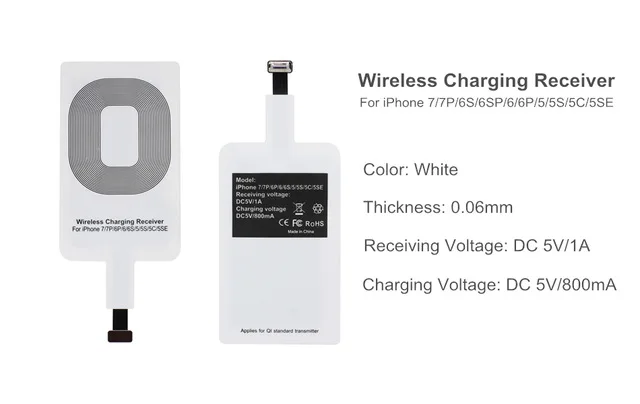 For iphone Универсальное Qi Беспроводное зарядное устройство передатчик патч приемник адаптер для samsung iPhone7 6 6s 5 5S Xiaomi huawei meizu nokia A20 - Тип штекера: For iphone