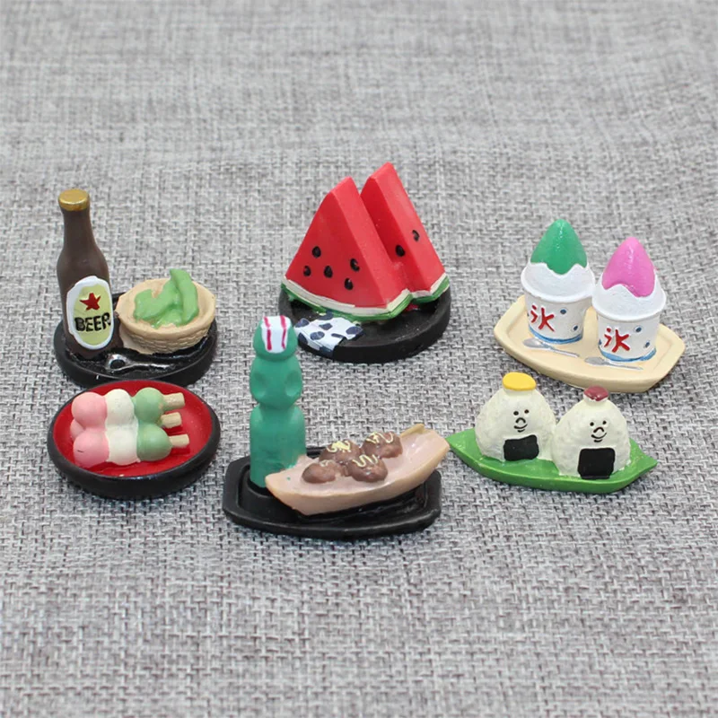 Simulation BBQ Food Decole Resin Watermelon Beer Miniature figurine Japan Zakka Home Decoration Scene craft toy Bonsai Ornaments