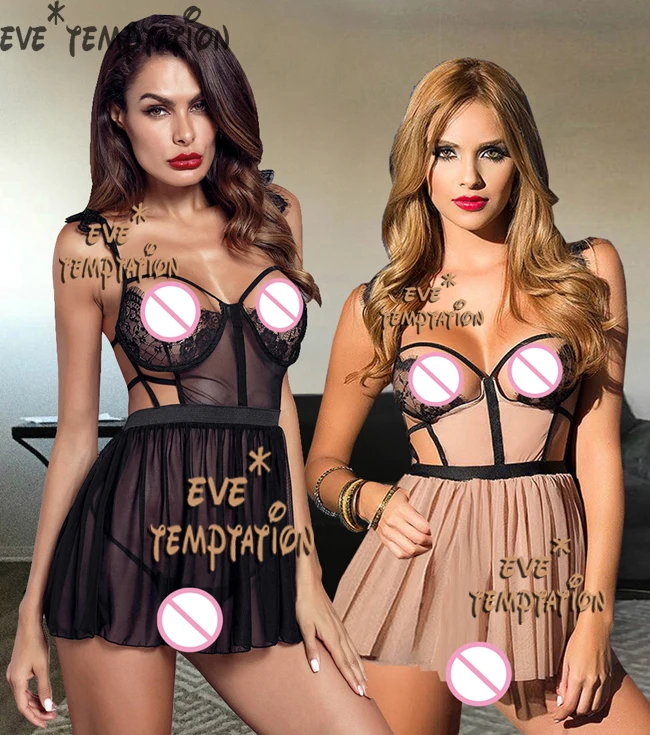 Сексуальное Кружевное женское белье полупрозрачная ночная рубашка бикини