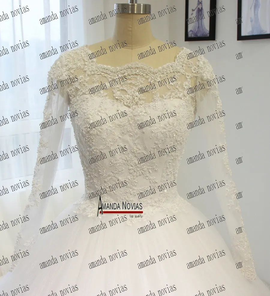 Горячая Распродажа года халат De mariée длинный рукав Кружево аппликации открытой спиной Пышное Бальное Платье Свадебное Платье