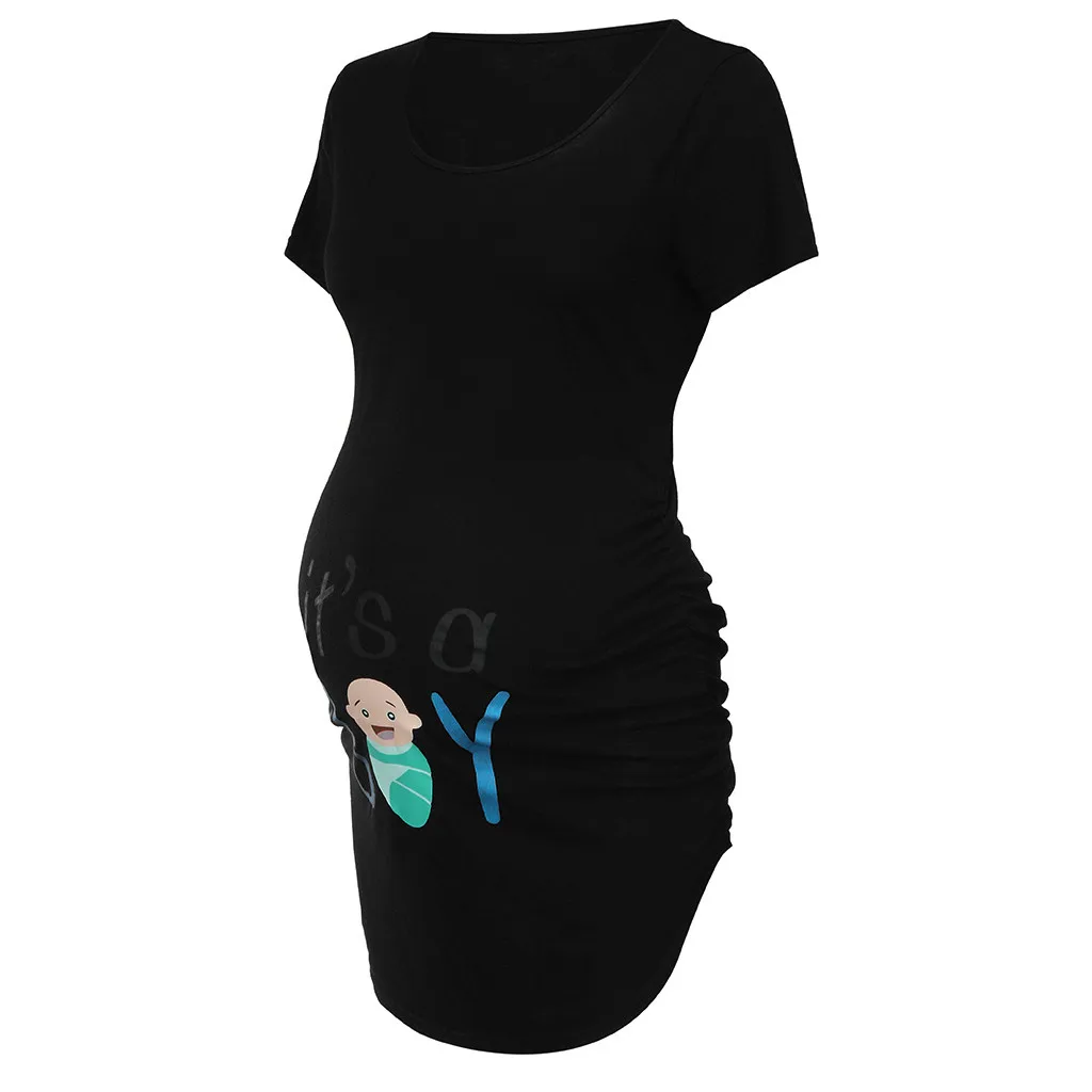 Летняя одежда для беременных, Ropa Embarazada verano, с рюшами сбоку, короткий рукав, Футболка для беременных, одноцветные топы для беременных женщин