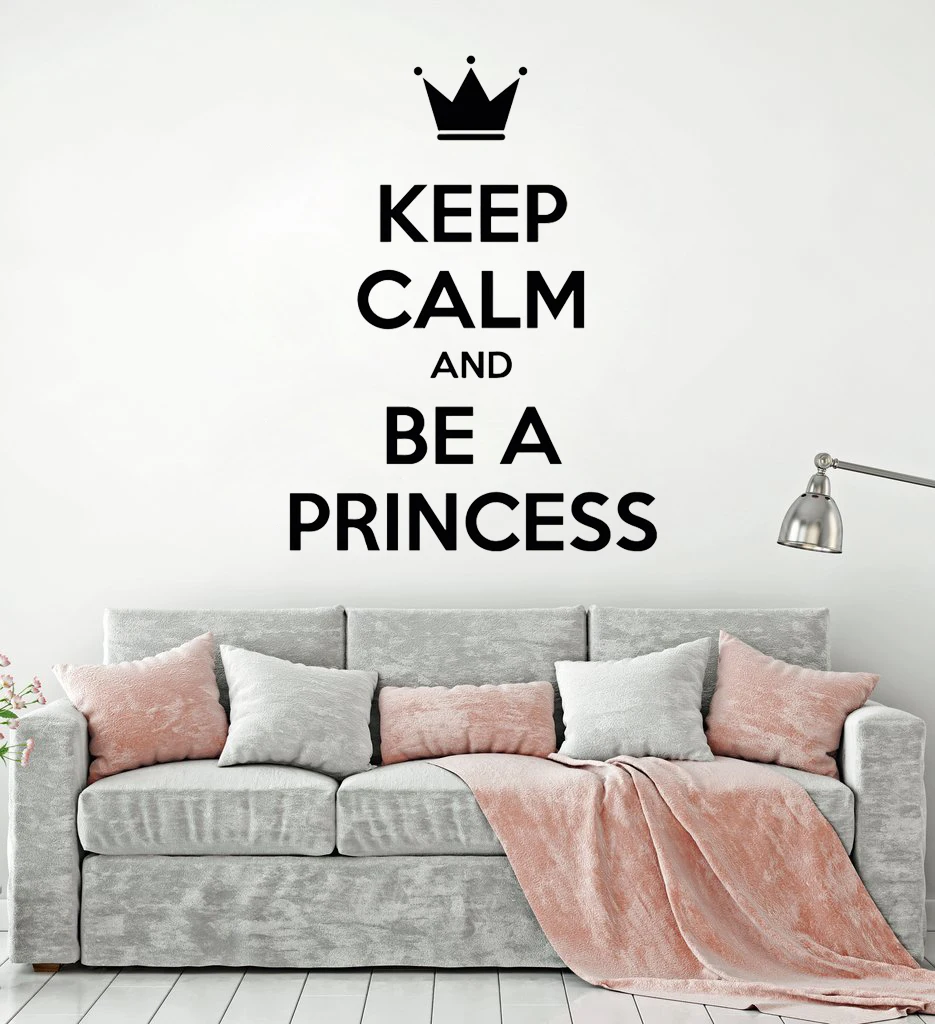 Виниловая наклейка на стену с надписью Keep Calm корона принцесса леди женщина