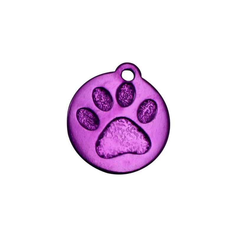 Purple Pawstrip, 2 шт./лот, выгравированные бирки для собак, ошейник для собак, кошек, индивидуальная идентификационная бирка для собак, круглая лапа, персонализированные ошейники для кошек, 23*26 мм - Color: Purple