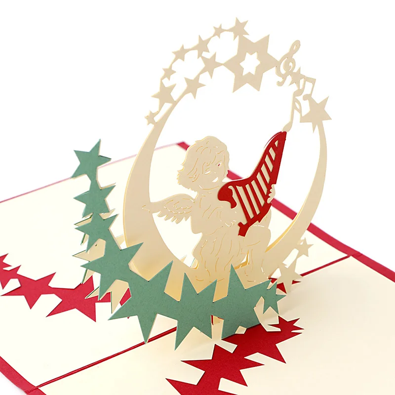3D выдвижные праздничные поздравительные открытки Музыка Ангел звезды Рождество