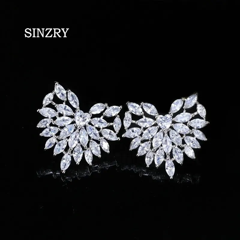 

SINZRY JEWELRY Clear White Cubic zirconia brilliant Stud earrings CZ flower wedding earrings for bridal