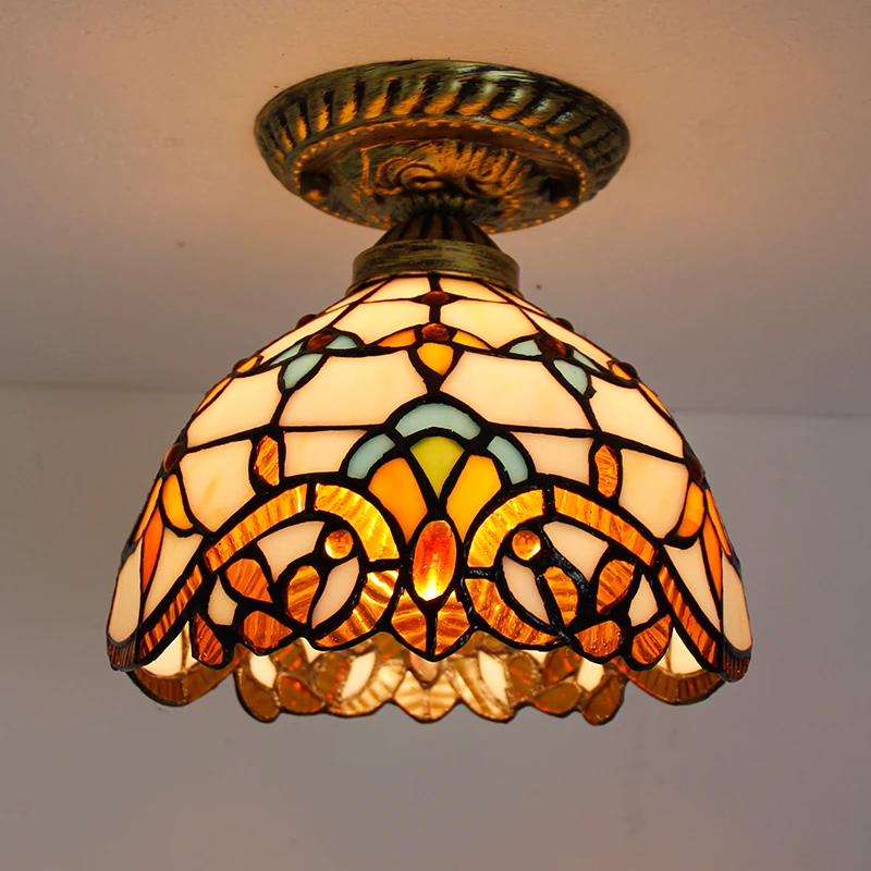 Mediterráneo Retro Vintage turco lámpara de techo E27 bombilla Mosaico hecho a mano de Vidrio colorido LED pasillo Balcón de entrada de luz