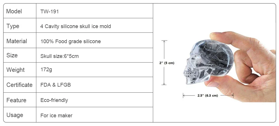 TEENRA 1 шт. 4 отверстия 3D Череп силиконовый ледяной куб поднос Hallowen виски со льдом форма для шариков форма черепа ледяной кухонный инвентарь коврик