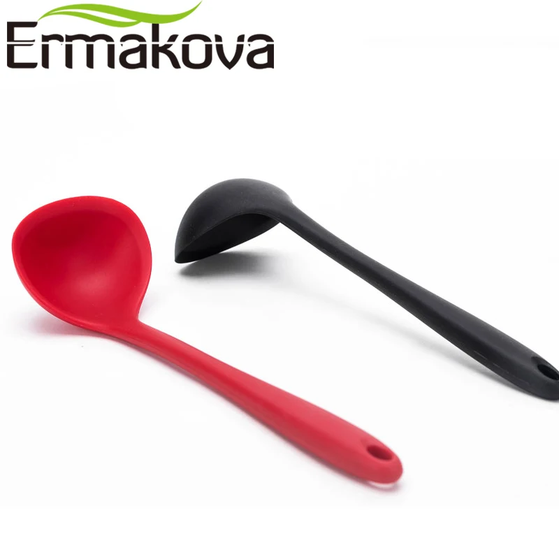 Силиконовая ложка большого размера ERMAKOVA термостойкая для супа с длинной ручкой