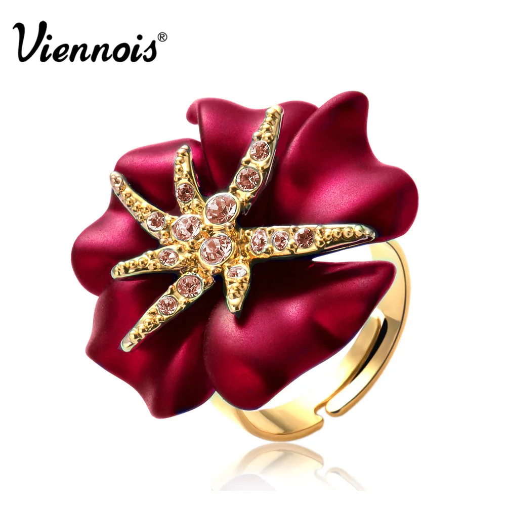 Viennois Позолоченный Звездная Ночь Цветок Коктейль Кольцо Роскошные Кристаллы