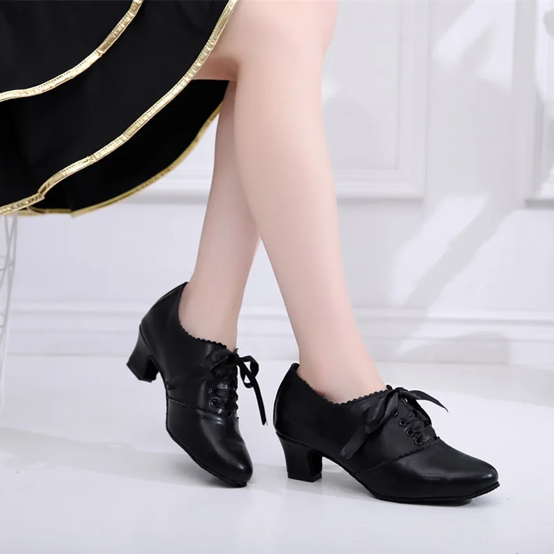 Black Women Latin Ballroom Dance Shoes 5cm Cuban Heel Cow Suede OutsoleWoman Shoe | Спорт и развлечения