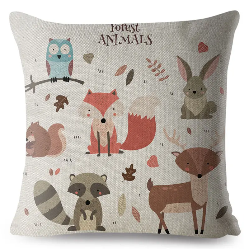 Nordic Cartoon Forest Animal Fox Bear Rabbit Print Pillow Cover 45*45 Cushion Covers Linen Pillows Cases Home Decor Case | Дом и сад