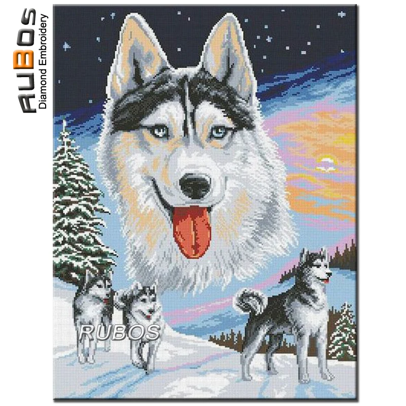 Рубос DIY 5D алмазная Картина Вышивка крестом Аляска Malamute собака снег Алмазная