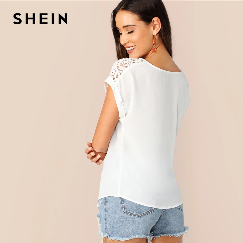 Женская кружевная блузка SHEIN элегантная белая с гипюровым воротником