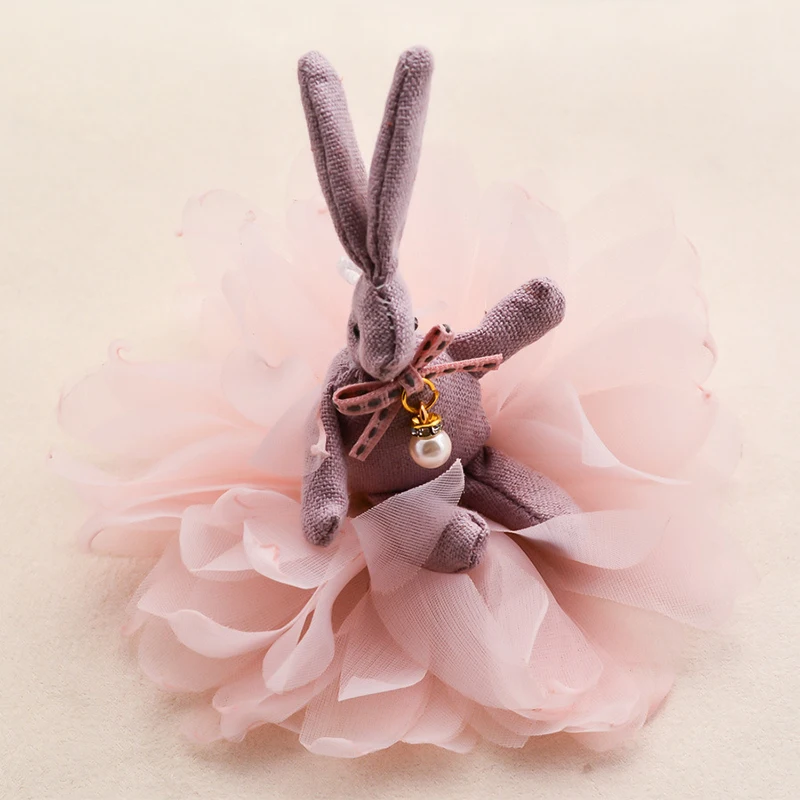 New Design Rabbit Cloth Hair clips Chiffon Flower Cartoon hairpins Cute hair accessories for girl Handmade Women ornaments |