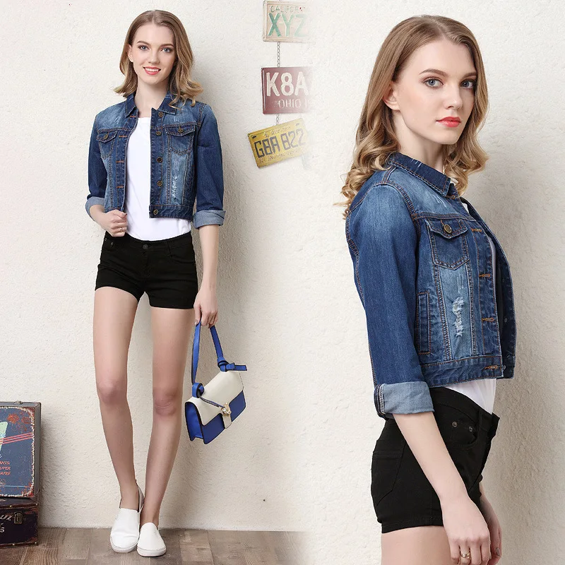 Брендовая Модная Джинсовая куртка для женщин 2017 плюс размер Осенняя ручная