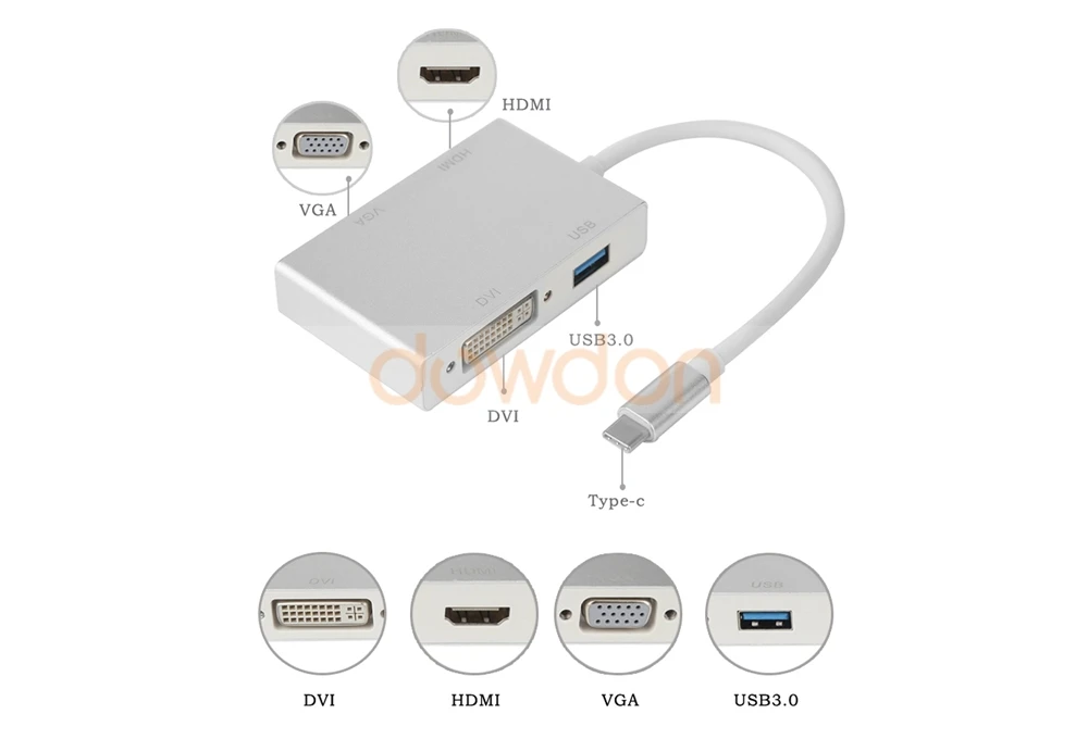 Серебряный USB 3,1 type C USB-C к USB OTG& HDMI& DVI& VGA адаптер для ноутбуков