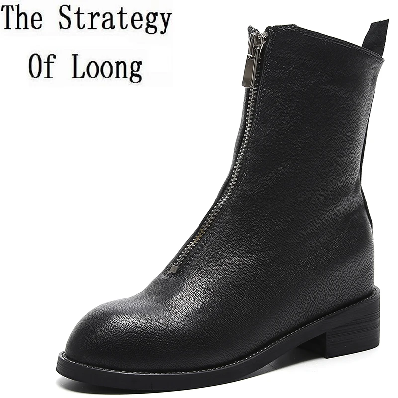 Женские полусапожки из натуральной кожи с круглым носком Сезон весна осень