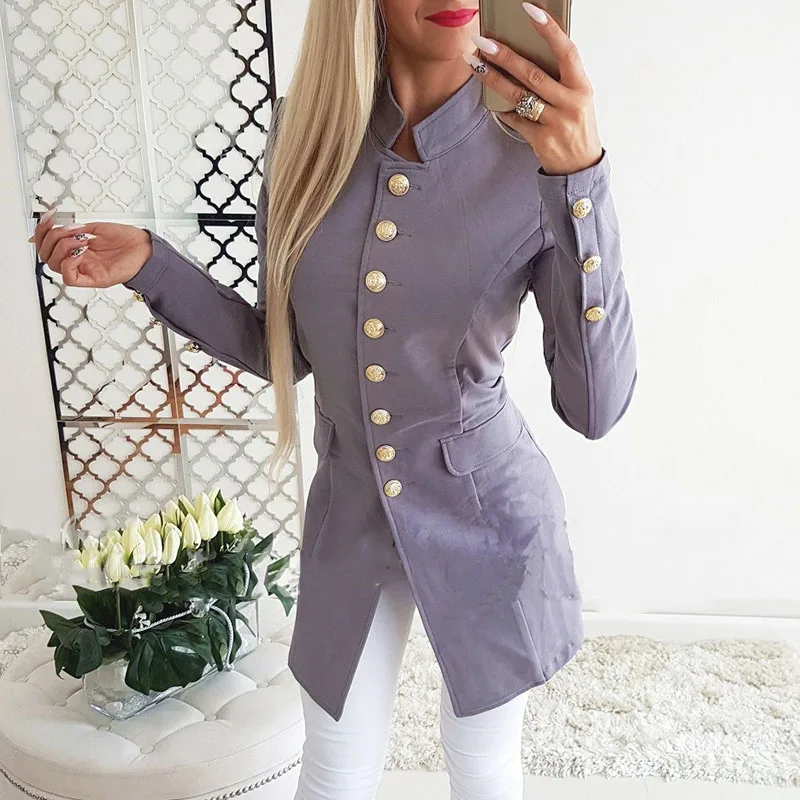 Женское длинное офисное пальто однотонный однобортный Блейзер красного и