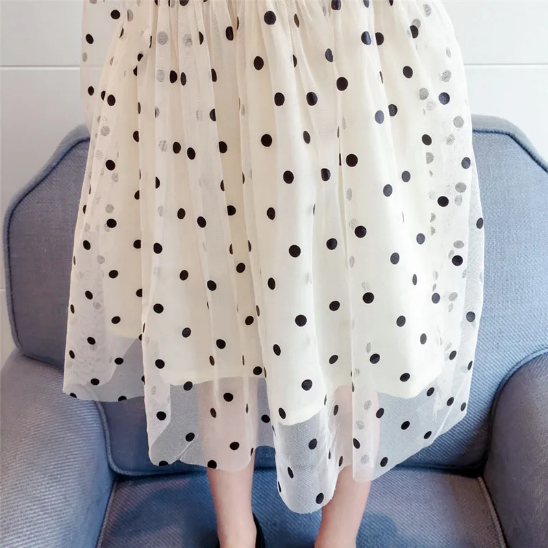 Весеннее тонкое платье в горошек для девочек 2019 Новое милое принцессы с