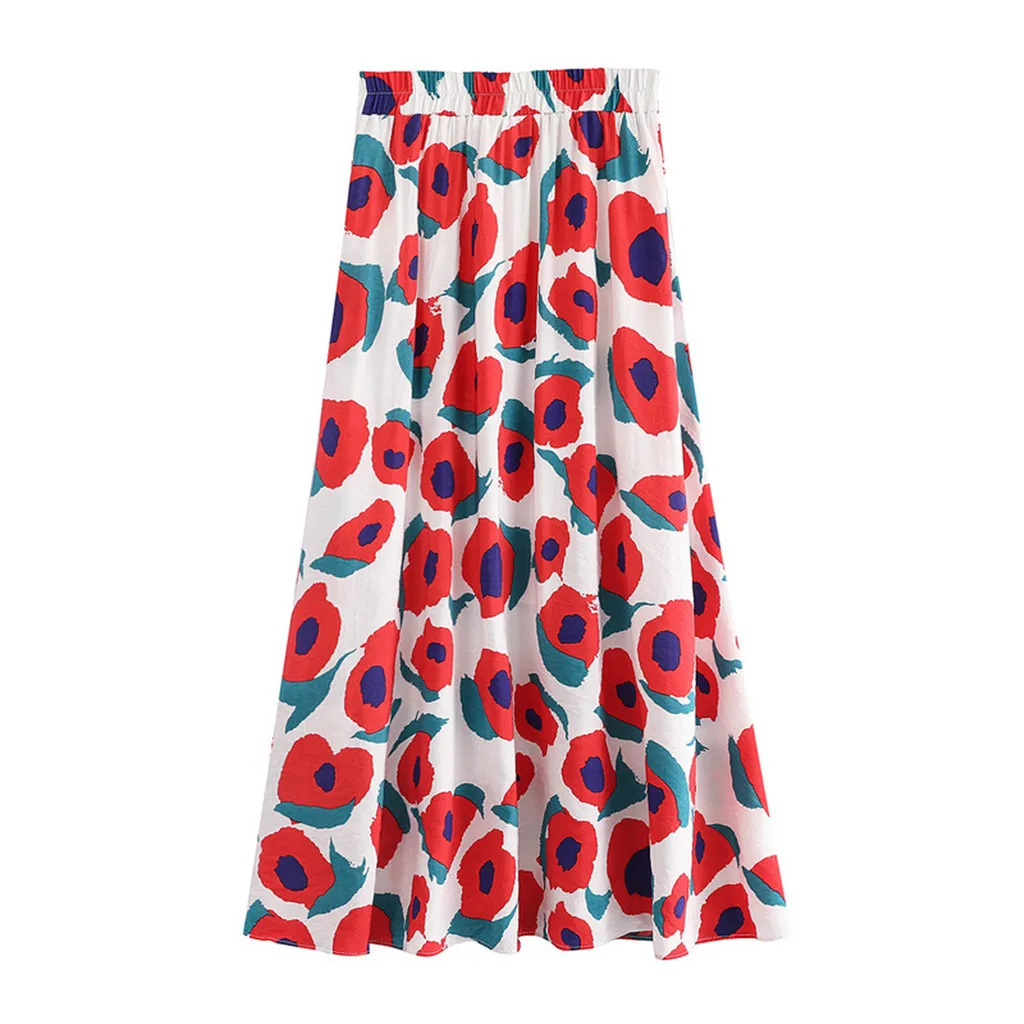 Womail Skirts New Fashion High Waist Skirt Print Summer Long Skirts Elastic Waist A Line Long Skirts For Women BohemianJ611