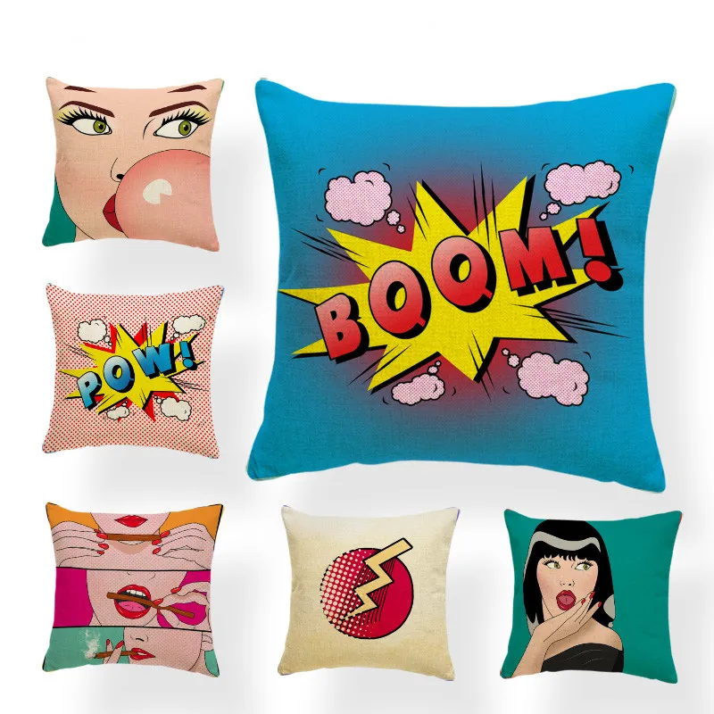

Comics Cushions Sexy Women Pilow Cloud Cartoon Beach Holiday Gift Lips Blue Throw Pillow Wave Point Boom 18 Inch Polyester Warm