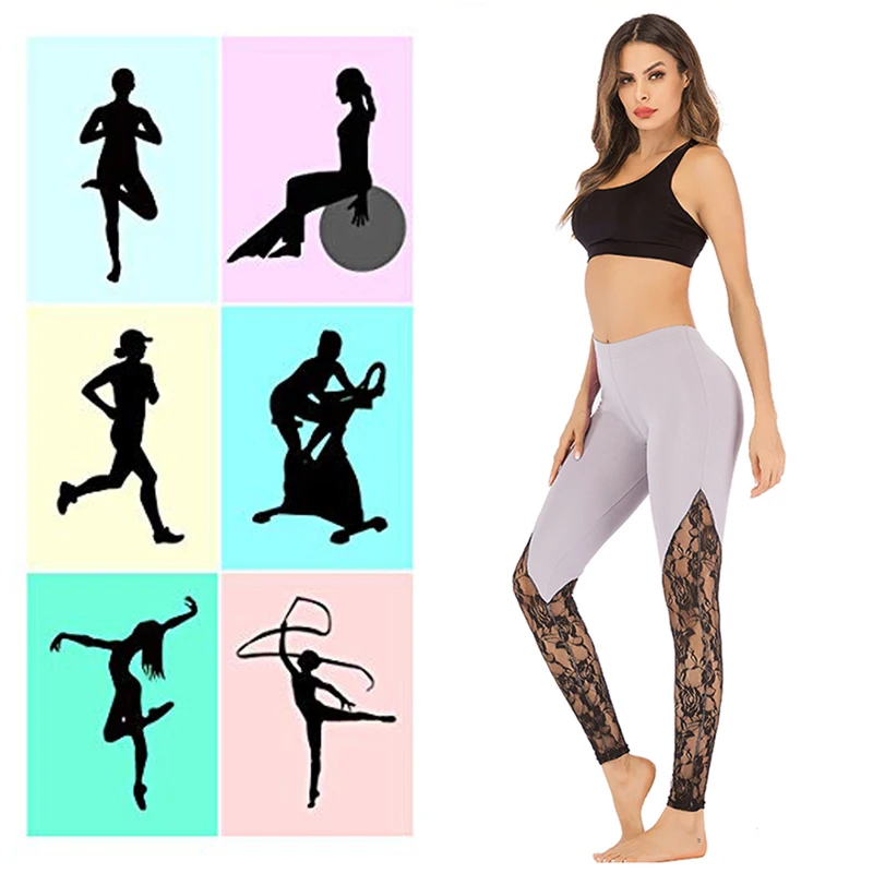 Vertvie 2019 Fashion Women Lace Skinny Pants Yoga Sport Leggings Trousers Gym Tights Running Workout Fitness | Спорт и развлечения