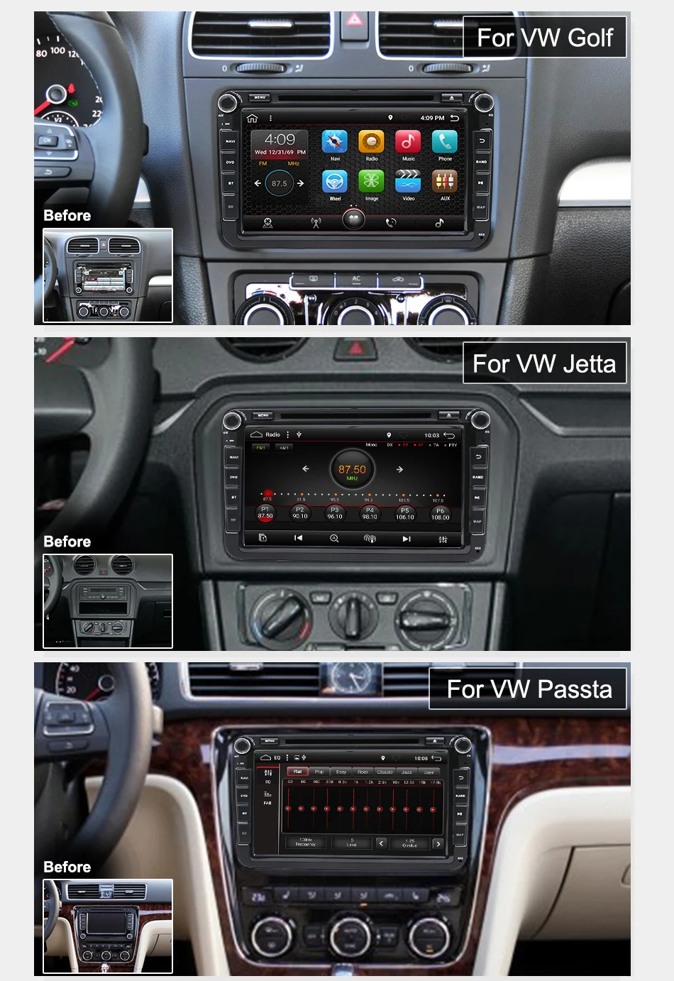 Eunavi 8 ''2 din Android 9 Автомобильный dvd Радио для VW Volkswagen Polo Jetta passat b6 b7 cc fabia skoda Touran golf 6 Tiguan gps Navi