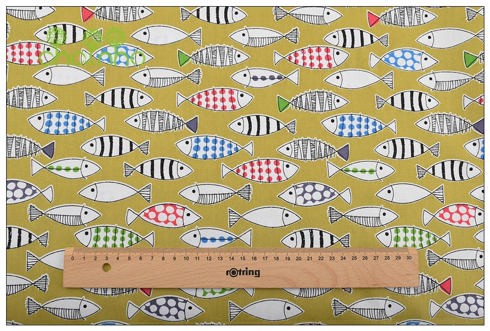 Chainho, 7 шт./лот, серия Fish, хлопковая саржевая ткань с принтом, Лоскутная Ткань, DIY швейный материал для стеганых изделий для детских и детских простыней